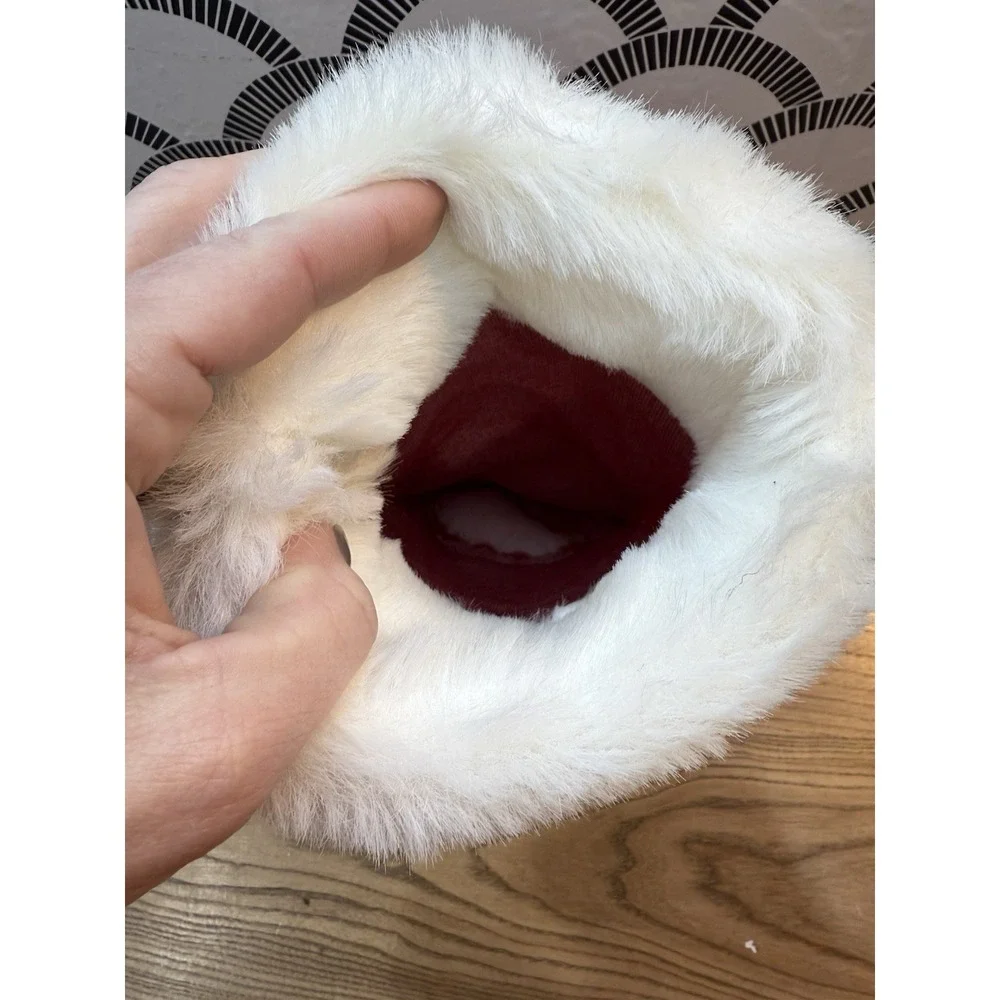 Christmas Holiday Stocking Soft brown‎ and white Plush Puppy dog red white 3D